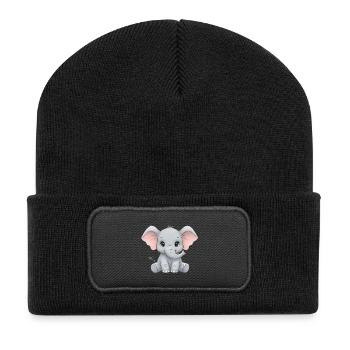 Kuscheliges Elefantenbaby Cartoon - Recycelte Patch Beanie - Schwarz - Vorne