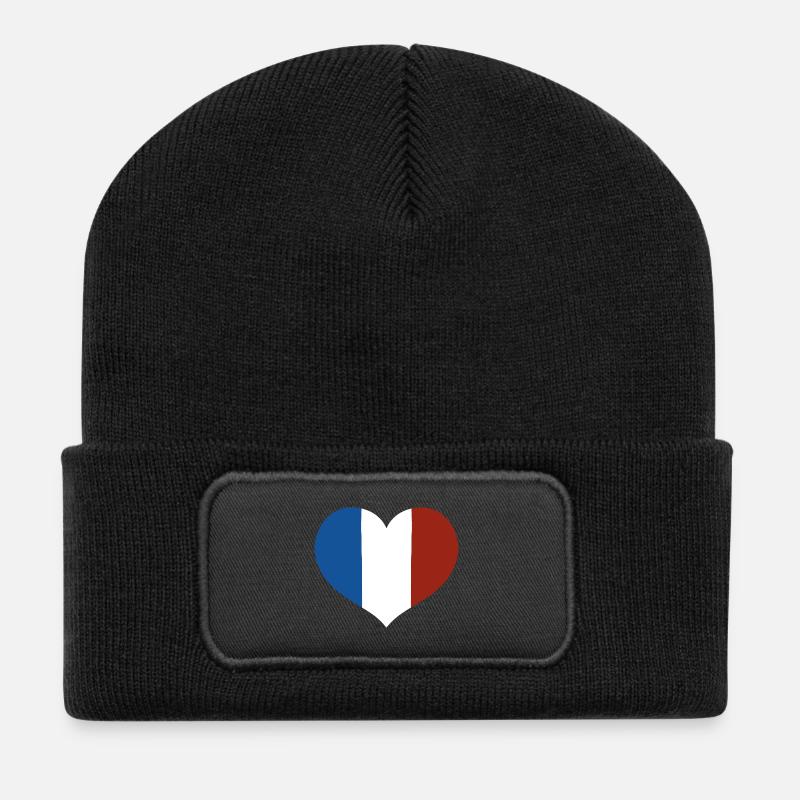 Herz der französischen Flagge - Recycelte Patch Beanie - Schwarz