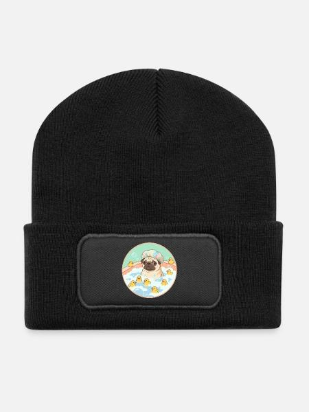 Pugs having fun in the bath - Recycled Patch Beanie - black