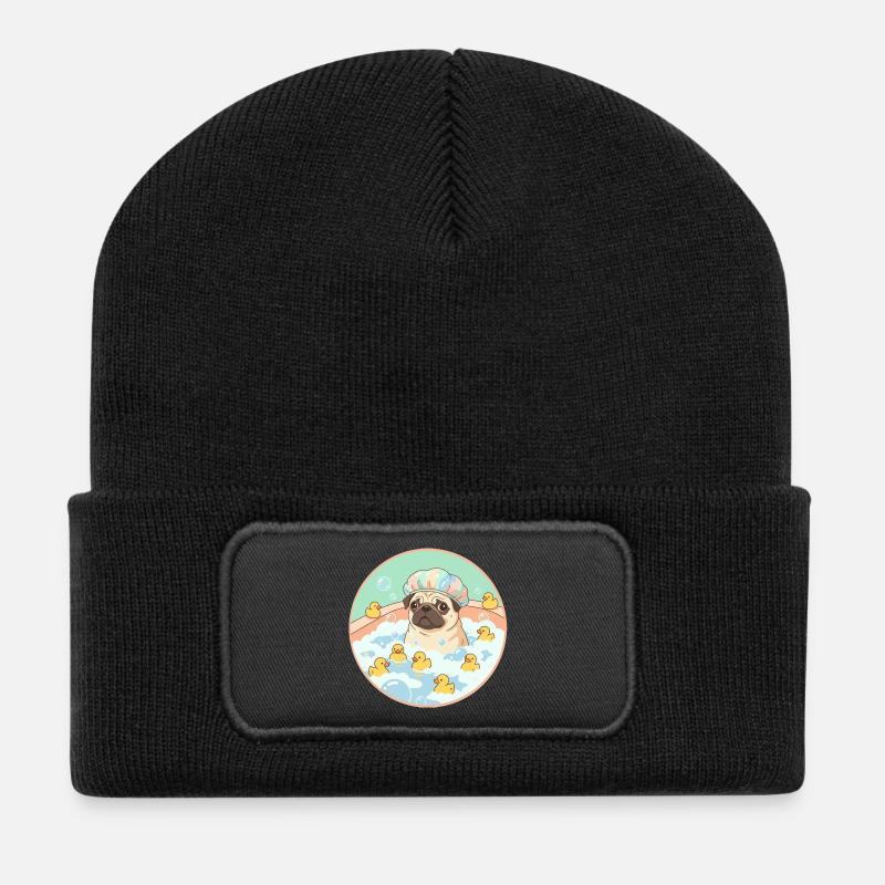 Des carlins qui s’amusent dans le bain - Beanie recyclé à patch - noir