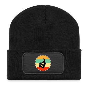 Retro Skater Sunset 80er Stil Skateboarding - Recycelte Patch Beanie - Schwarz - Vorne