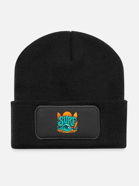 Sunset Surf Wortkunst - Recycelte Patch Beanie - Schwarz