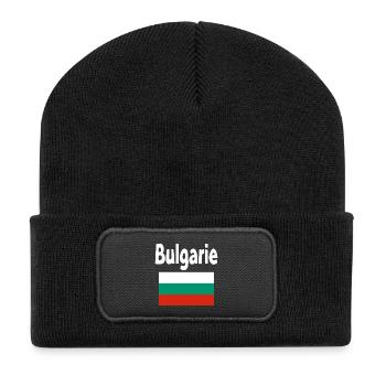 Bulgarische Flagge und fette Typografie - Recycelte Patch Beanie - Schwarz - Vorne