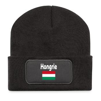 Ungarn Flagge und Wort Ungarn - Recycelte Patch Beanie - Dunkelgrau - Vorne