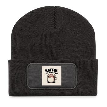 Coffee Before Being Human Cartoon - Recycled Patch Beanie - dark grey - Front