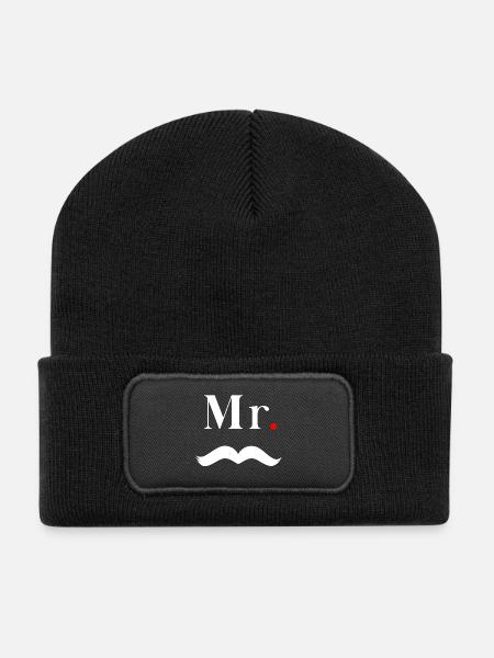 Herr Weißer Schnurrbart - Recycelte Patch Beanie - Schwarz