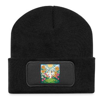 Sonnenblumengarten mit Bienen - Recycelte Patch Beanie - Schwarz - Vorne