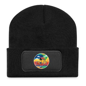 Image circulaire colorée de cycliste - Beanie recyclé à patch - noir - Devant