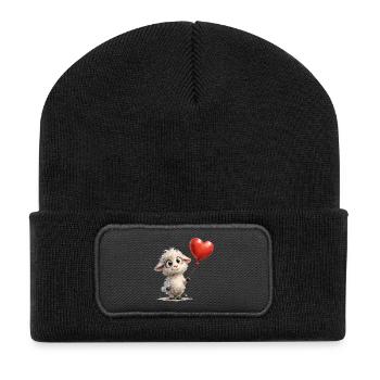 Lamm mit Herzballon - Recycelte Patch Beanie - Schwarz - Vorne