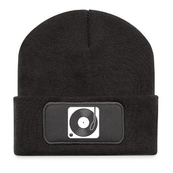 Platine vinyle avec album vinyle - Beanie recyclé à patch - charbon - Devant