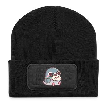 Süße Taube mit Liebesbrief - Recycelte Patch Beanie - Schwarz - Vorne