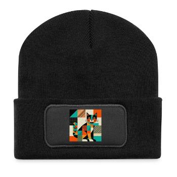Geometric Cat Silhouette - Recycled Patch Beanie - black - Front