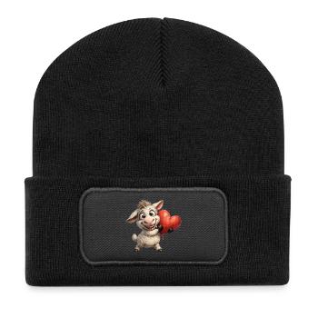 Herzfreundliches Schäfchen - Recycelte Patch Beanie - Schwarz - Vorne
