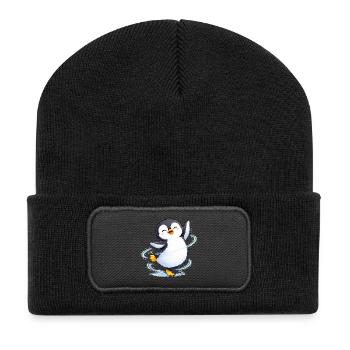 Tanzender Pinguin - Recycelte Patch Beanie - Schwarz - Vorne
