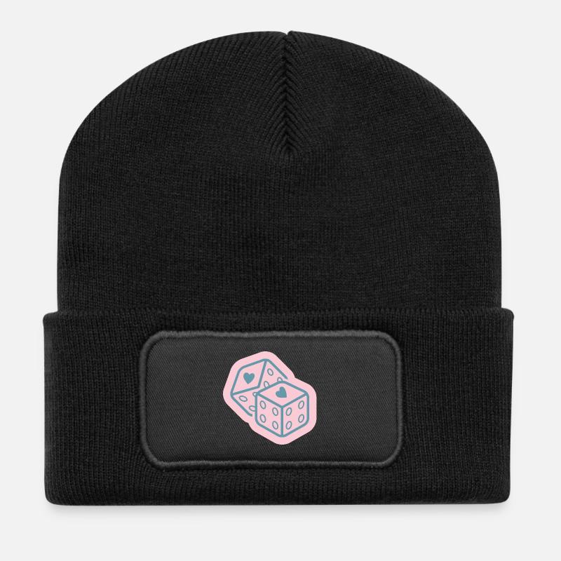 Herzwürfel in Pastellrosa - Recycelte Patch Beanie - Schwarz