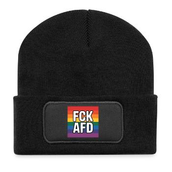 FCK AFD - Antifa Tee - Recycelte Patch Beanie - Schwarz - Vorne