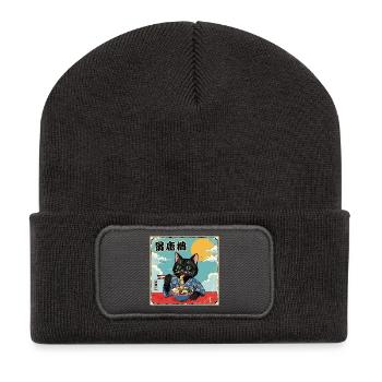 Kawaii Cat Eating Ramen Noodles Katze - Recycled Patch Beanie - dark grey - Front
