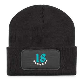 Motif 18 étoiles, chiffres, anniversaire - Beanie recyclé à patch - charbon - Devant