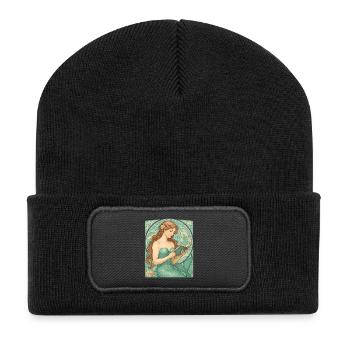 Jugendstil Meerjungfrau beim Lesen - Recycelte Patch Beanie - Schwarz - Vorne
