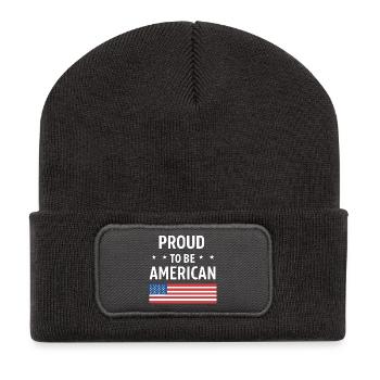 Fierté Américaine avec drapeau US - Beanie recyclé à patch - charbon - Devant