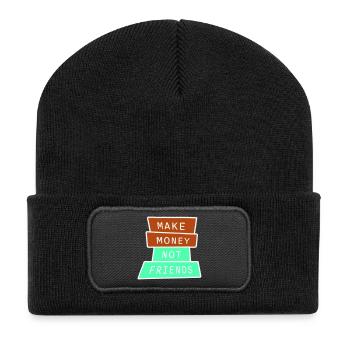 Make Money Not Friends Hustle Quote Saying Logo - Recycled Patch Beanie - black - Front