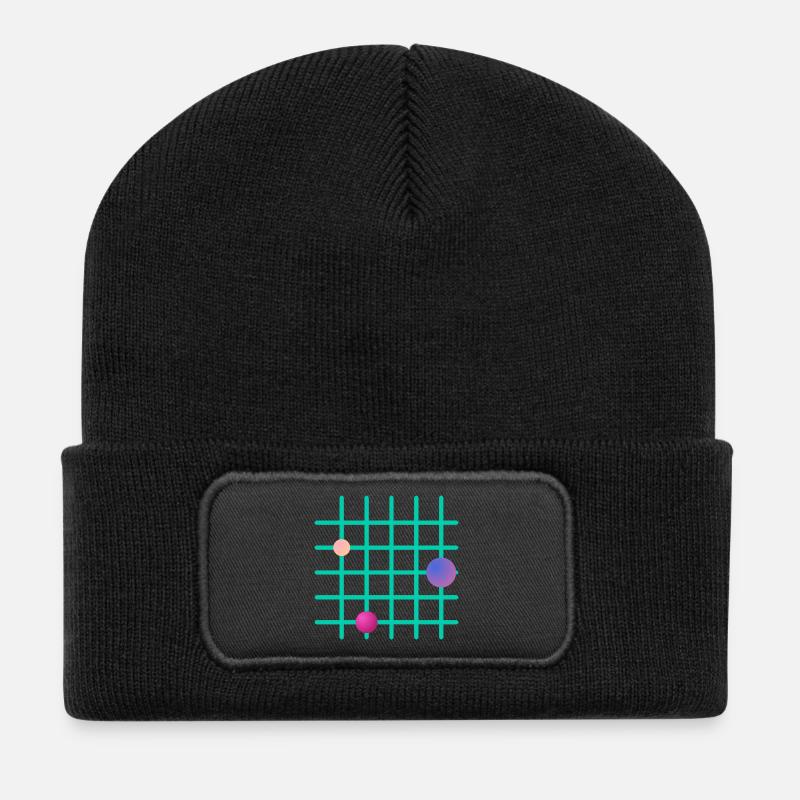 Geometric Grid with Color Spheres - Recycled Patch Beanie - black