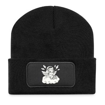 Music Angel – Cherub with Headphones - Recycled Patch Beanie - black - Front