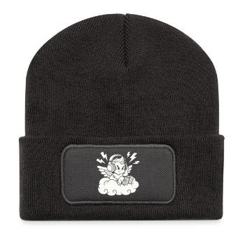 Musik Engel – Cherub mit Kopfhörern - Recycelte Patch Beanie - Dunkelgrau - Vorne