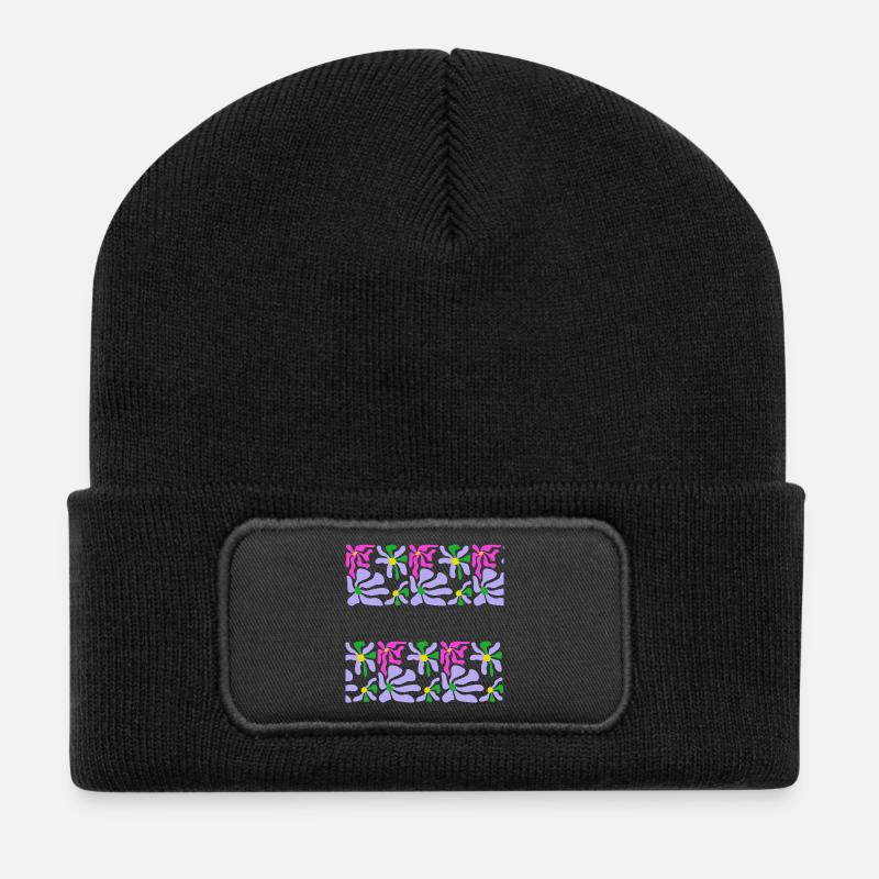 Art Abstrait Fleurs - Beanie recyclé à patch - noir