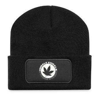 Logo rond de feuilles de cannabis - Beanie recyclé à patch - noir - Devant
