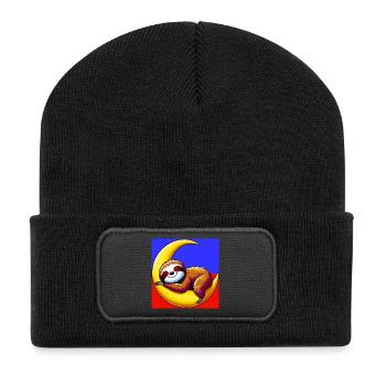 Sloth sleeps on the Moon - Recycled Patch Beanie - black - Front