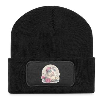 Cobaye avec des fleurs et des verres - Beanie recyclé à patch - noir - Devant