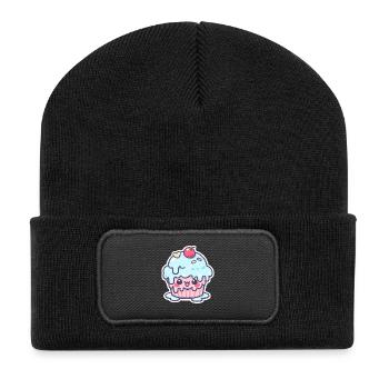 Kawaii Cupcake mit blauem Zuckerguss - Recycelte Patch Beanie - Schwarz - Vorne