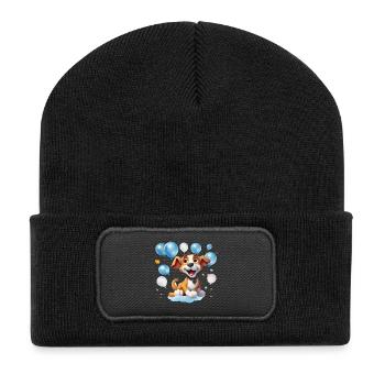 Lustiger Ballonhund im Partylook - Recycelte Patch Beanie - Schwarz - Vorne