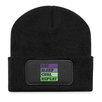 Eat Sleep Curl Repeat Retro Vintage Sport Look - Recycelte Patch Beanie - Schwarz - Vorne