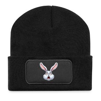 Schockhase Cartoon Illustration - Recycelte Patch Beanie - Schwarz - Vorne