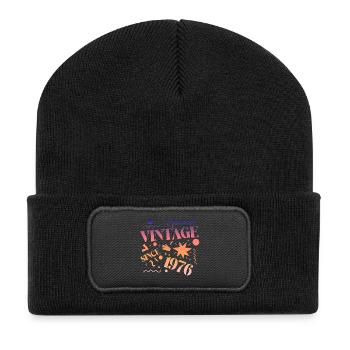 Vintage 1976 - Recycelte Patch Beanie - Schwarz - Vorne