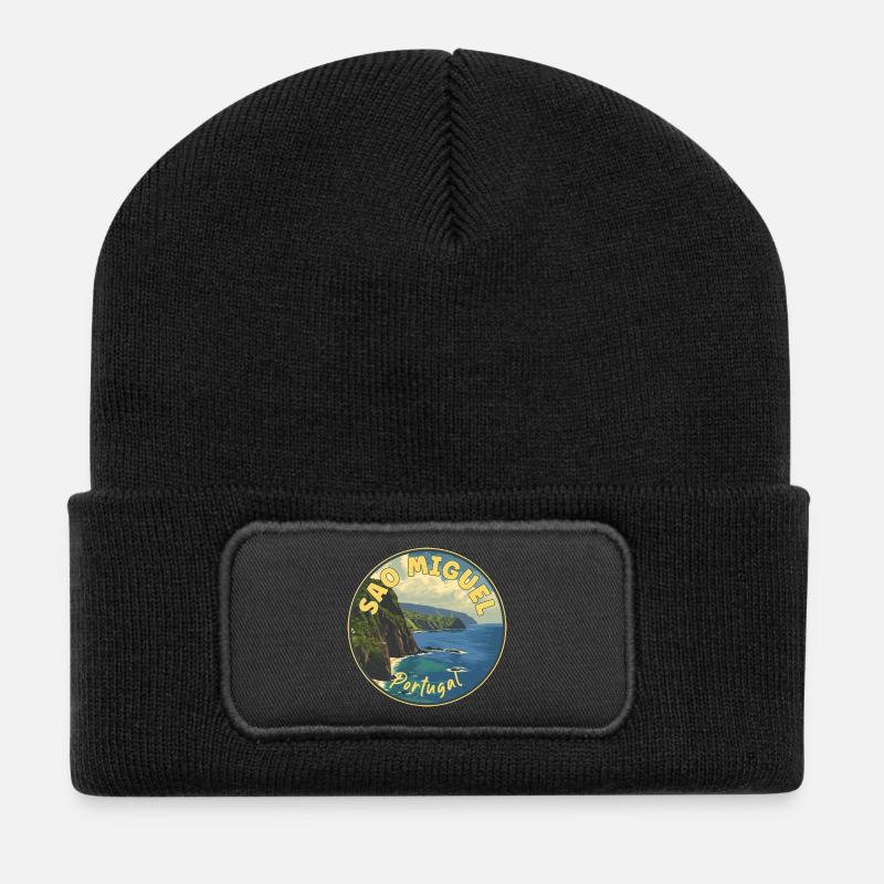 Entdecken Sie die Insel Sao Miguel, Azoren, Portugal. - Recycelte Patch Beanie - Schwarz