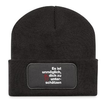 ES IST UNMÖGLICH, DICH UNTERSCHÄTZEN. SARKASMUS - Recycelte Patch Beanie - Dunkelgrau - Vorne