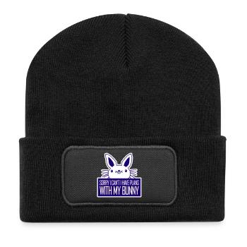 Sorry I Can't I Have Plans With My Bunny Hase Logo - Recycelte Patch Beanie - Schwarz - Vorne