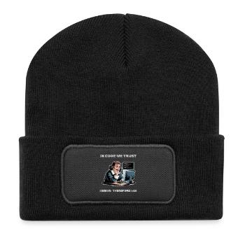 Philosoph Descartes Meme – für einen dunklen Hintergrund - Recycelte Patch Beanie - Schwarz - Vorne