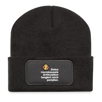 DEINE MONOKAUSALE ARTICULATION, DUMM SARKASMUS - Recycelte Patch Beanie - Dunkelgrau - Vorne