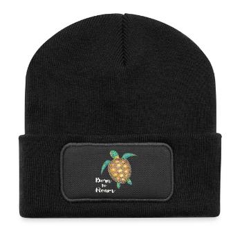 Meeresschildkröte Born to roam - Recycelte Patch Beanie - Schwarz - Vorne