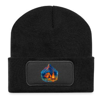 Bergzelt im Flammenmeer - Recycelte Patch Beanie - Schwarz - Vorne
