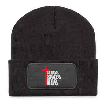 Jesus Saves Bro Lustig Religiös Spruch Glaube Logo - Recycelte Patch Beanie - Dunkelgrau - Vorne