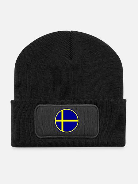 Schweden Flagge Kreis Symbol - Recycelte Patch Beanie - Schwarz