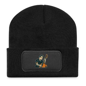 Vintage Bassist: Rock n Roll, Tattoos & Kontrabass - Recycelte Patch Beanie - Schwarz - Vorne