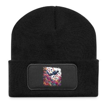 Underwater Diver in Colorful Coral Reef - Recycled Patch Beanie - black - Front