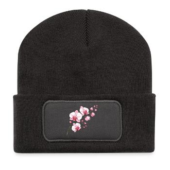 Orchidee Blütenzweig Illustration Florales Motiv - Recycelte Patch Beanie - Dunkelgrau - Vorne