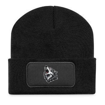 Loup Sauvage Hurlant Yeux Rouges Mascotte Wolf - Beanie recyclé à patch - noir - Devant